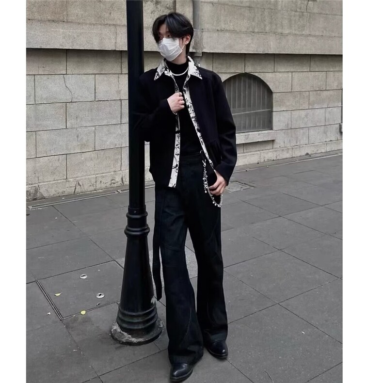 HT163-P75美式复古工装2025春装新款男士外套情侣潮牌假两件夹克,男装夹克,电商B323A