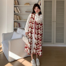法式甜美碎花罩衫连衣裙套装女春秋2025新款多巴胺流行爆款长裙子，女装连衣裙，2D080