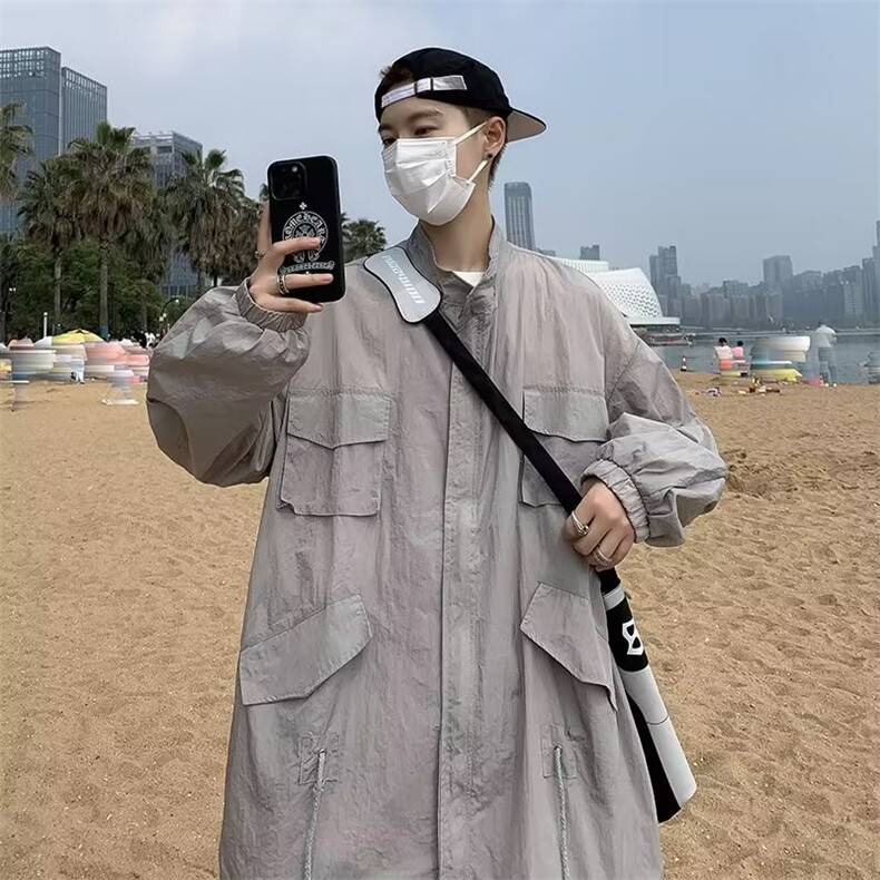 防晒衣男夏季薄款透气多口袋工装户外钓鱼防晒服无帽立领F31P33,男装夹克,星座1116-2