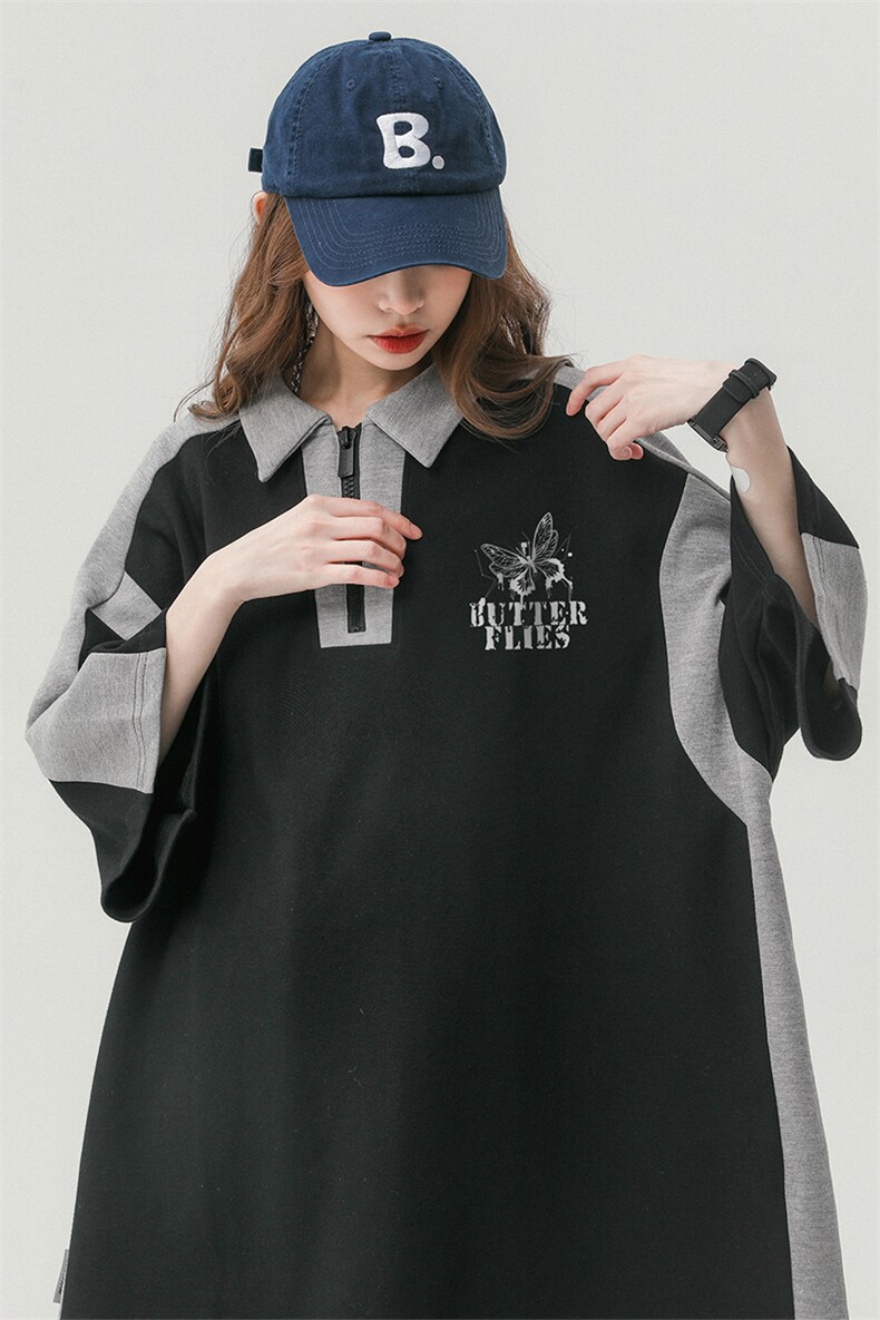 中性风23夏季新款半拉链翻领宽松百搭短袖T恤DT6322P45控58,男装T恤,电商A268