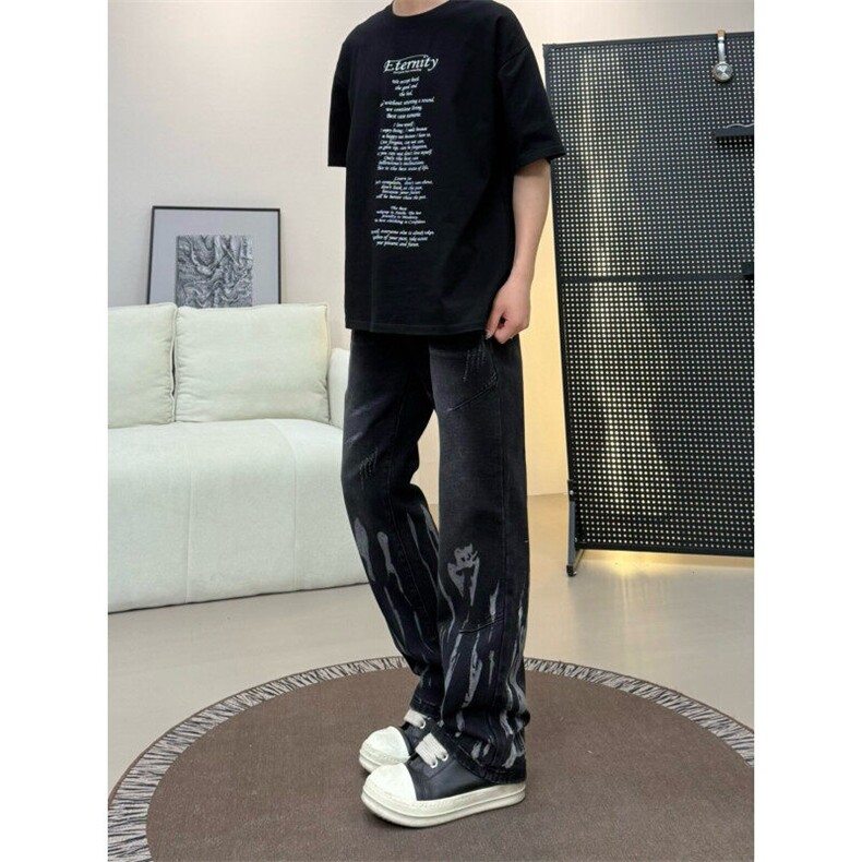 扎染弯刀牛仔裤男款美式高街vibe直筒微喇裤310A-4-NZ75-P55,男装牛仔裤,星座310A-4