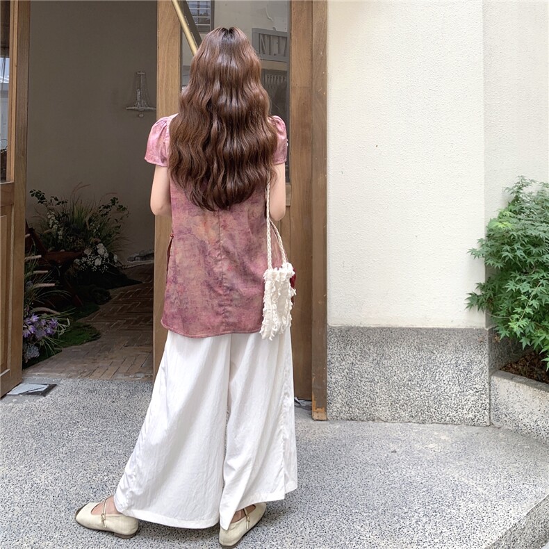 新中式国风甜美衬衫套装裤女夏2025新款ootd穿搭超火阔腿裤两件套,女装套装/套裙,秋水欣儿