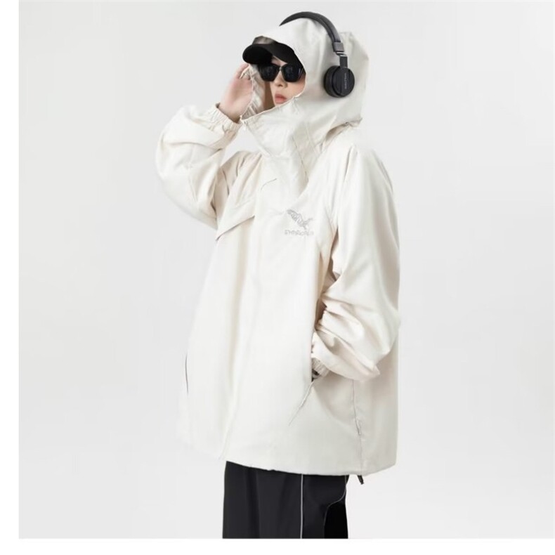 潮机能风杏色连帽冲锋衣女秋新款户外旅游登山服S198P60,男装夹克,星座1116-2