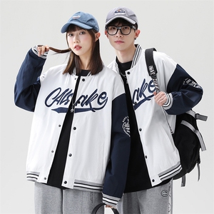JK6610 P65港风拼接棒球服男刺绣情侣外套宽松百搭夹克图片