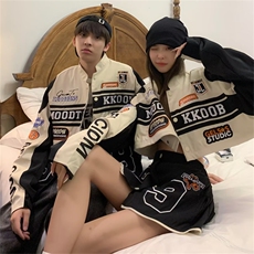 潮复古可拆卸黑色夹克男女棒球服上衣学院风机车服W5504-P62，男装夹克，星座512-2
