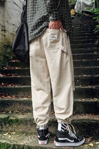 2021春秋季新日系四眼井大码宽松男束脚松紧腰休闲长裤K236-P40图片