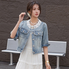 小香风气质复古蕾丝拼接牛仔短外套女2025春夏新款高端气牛仔衣，女装牛仔外套，美拉德工厂直营店