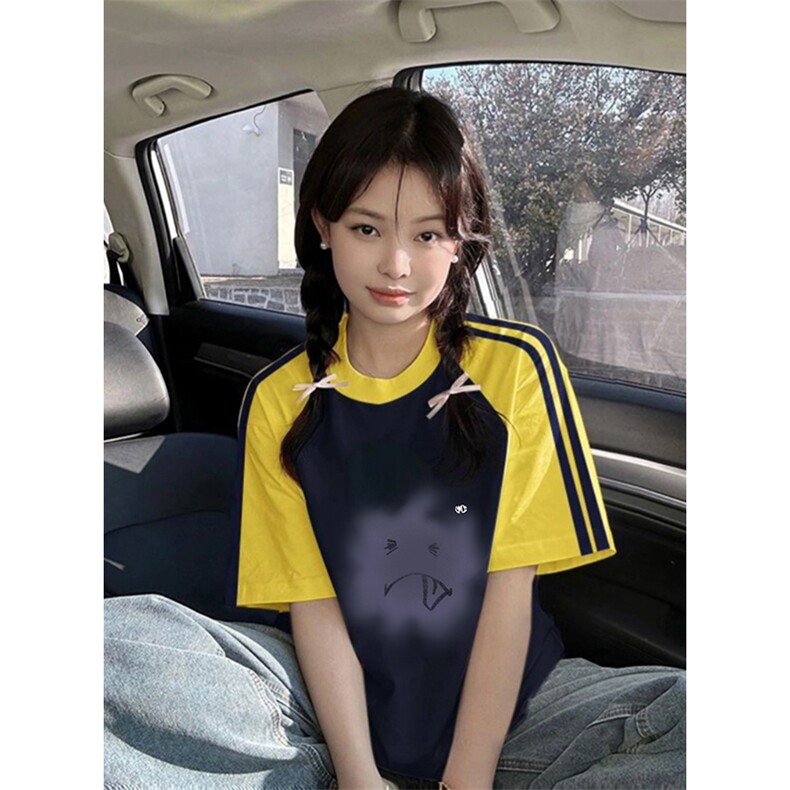 夏季美式高街重磅纯棉三条杠织带插肩撞色男女短袖T恤CZ160-特P25,男装T恤,电商A486