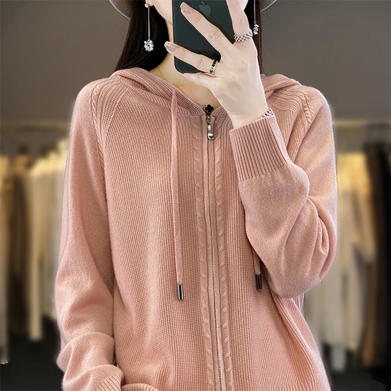 拉链开衫长袖纯色2024年秋季时尚显瘦羊毛百搭针织衫,女装羊毛衫,暖圣羊羊绒