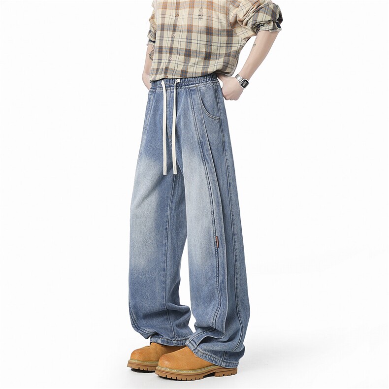牛仔裤美式复古vibe设计感潮流宽松直筒休闲长裤K807-P55-控88，男装牛仔裤，电商D309