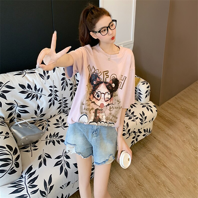 韩版休闲时尚套装女夏个性简约圆领印花刺绣上衣牛仔短裤两件套潮,女装套装/套裙,江南