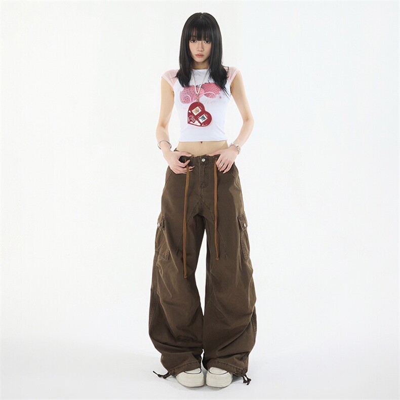 纯棉美式工装裤女2025春夏宽松阔腿拖地裤休闲裤新款YD9002-P75,男装工装外套,星座509