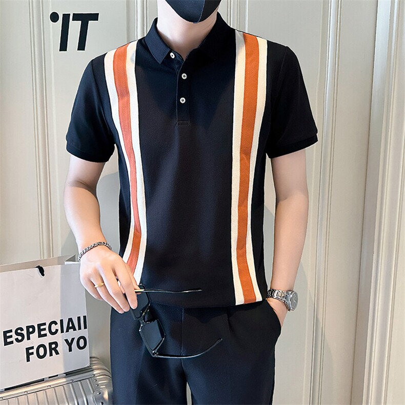 店主风社会小伙男士拼接型男翻领POLO衫男上衣301A-1/PL120/P58,男装Polo衫,星座301A-1