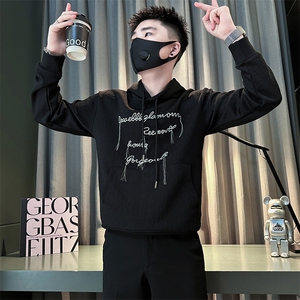 痞帅高级感刺绣男士连帽卫衣外套社会小伙店主风301C-WY51P68控98图片