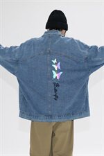 2021秋季新日系大码男镭射反光炫彩蝴蝶印花牛仔夹克外套NJ126P70，男装夹克，电商A001