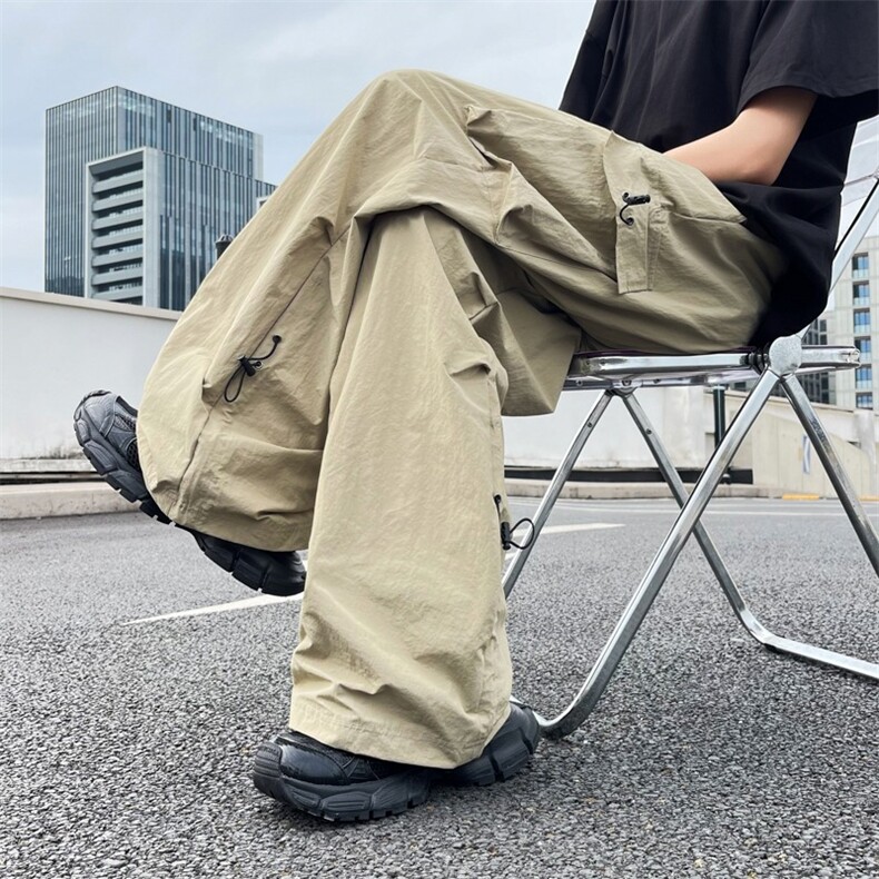 户外薄款速干休闲伞兵裤男女夏季vibe潮牌褶皱抽绳运动直筒工装裤,男装工装外套,星座506A