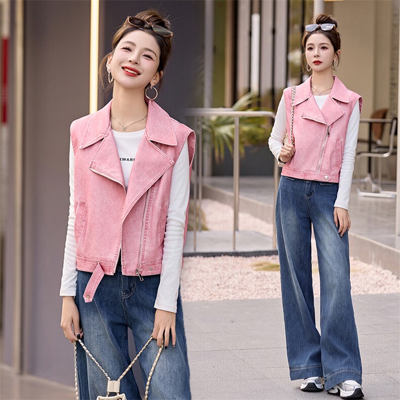 早春新款设计感皮前马甲外套女2024年韩版街头机车夹克小个子马夹，女装皮衣，潮流依族