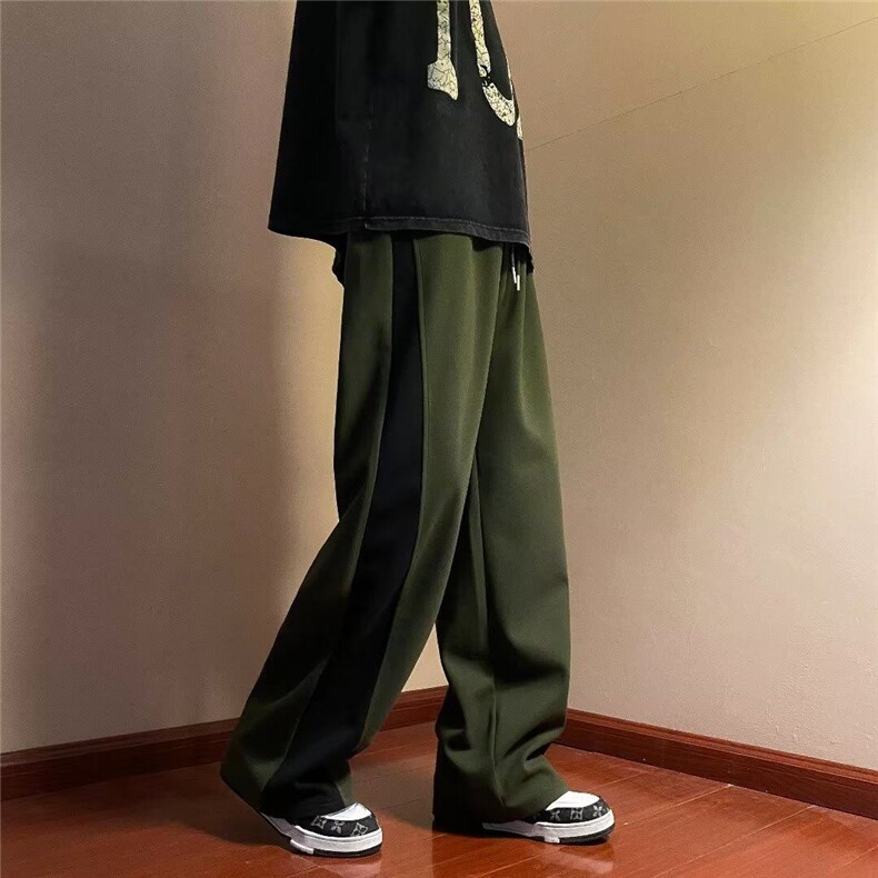 免烫军绿黑色拼接撞色工装裤子男春秋束脚宽松直筒休闲长裤K9521,男装休闲裤,星座310B-1