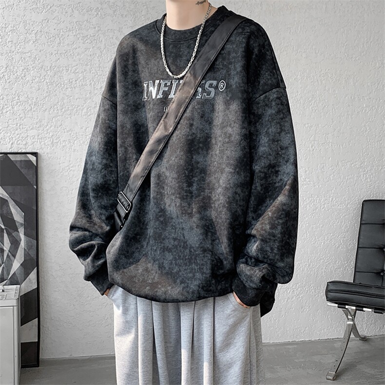 现货WY10086-P52加绒P62新款美式扎染宽松圆领情侣高质量卫衣,男装卫衣,电商A059