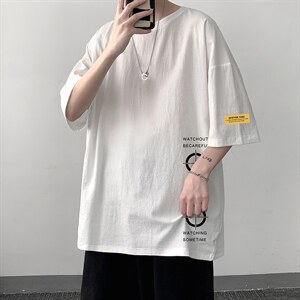 YT26114-P30 亚短袖t恤男大码五分袖男宽松七分袖 港风模特图片