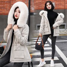 大毛领棉服女中长款棉衣外套2020冬季新款韩版连帽加厚棉袄毛领潮，女装棉衣/棉服，依恋蒂丝