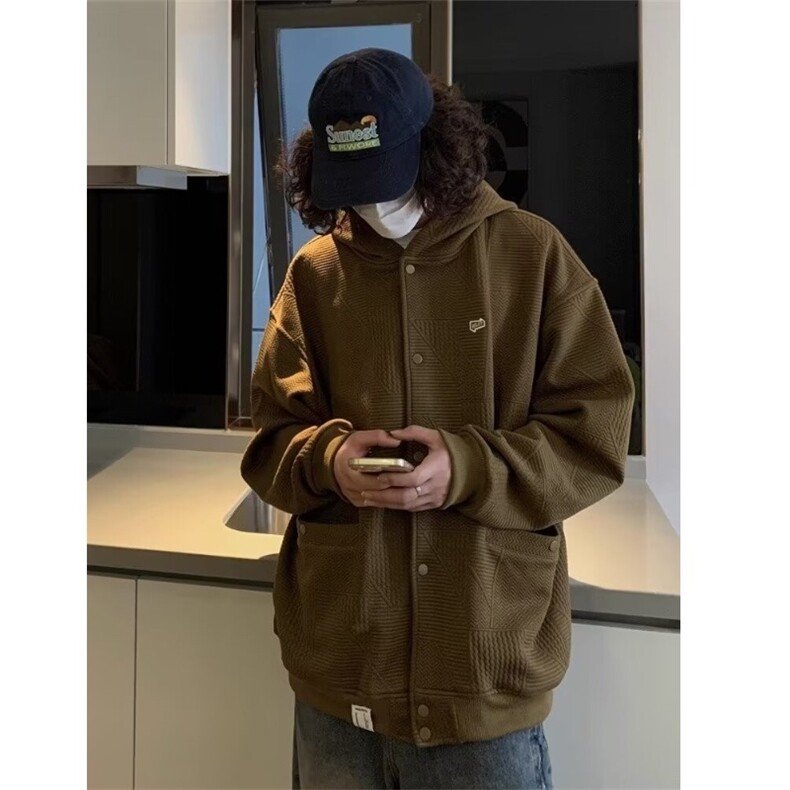 日系复古连帽开衫外套男春秋潮牌宽松情侣刺绣百搭卫衣潮,男装夹克,星座1210-1