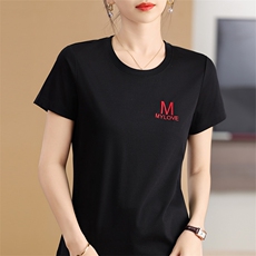 刺绣M艺术个性时尚舒适显瘦棉T，女装T恤，元素羊绒