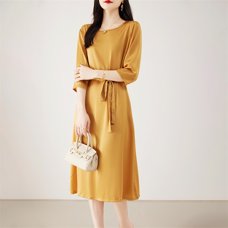 夏季高级感小众设计长裙子高冷御姐风法式气质显瘦收腰连衣裙，女装连衣裙，亿美羊绒