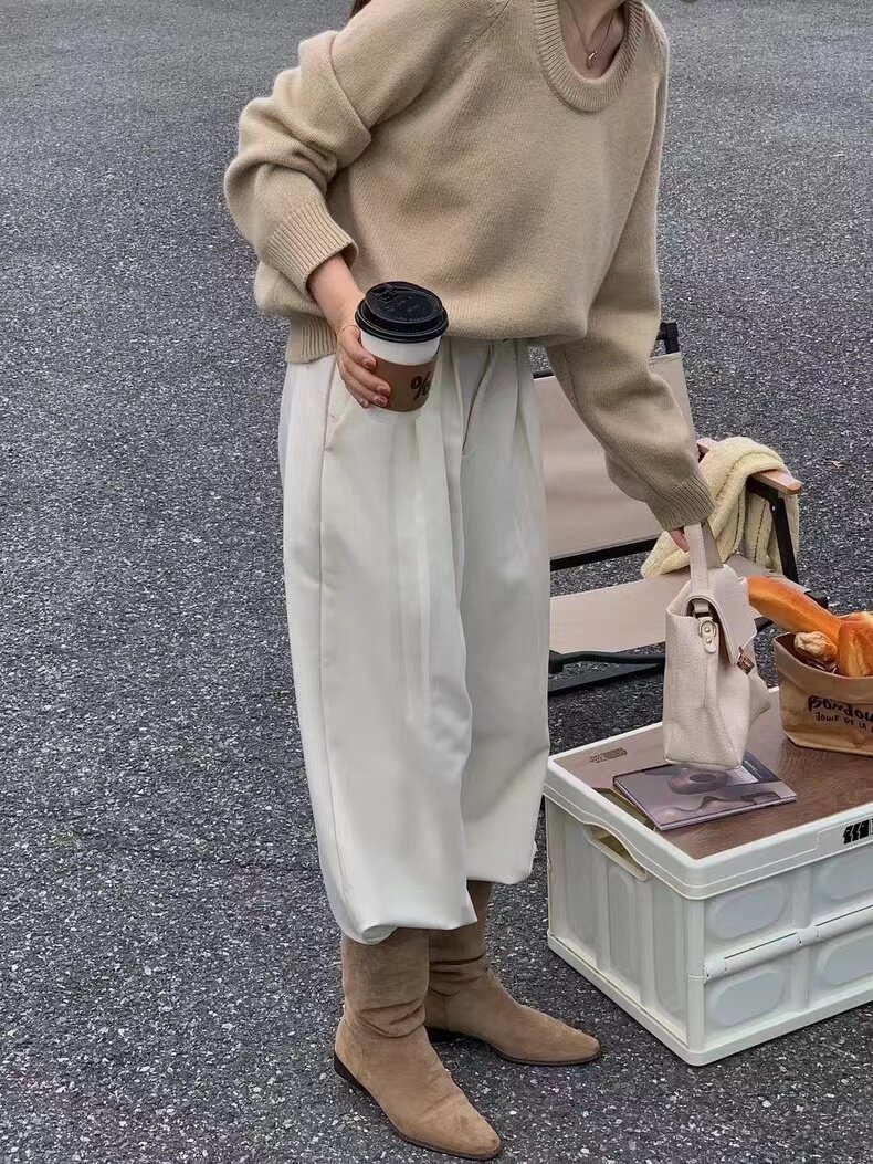 毛衣女秋冬季慵懒风奶低圆领套头内搭针织衫上衣厚,针织衫/毛衣,半城羊绒