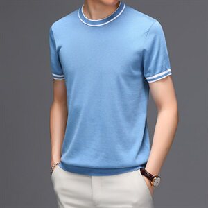 M916056  2021夏季新款桑蚕丝T恤衫男纯色透气短袖图片