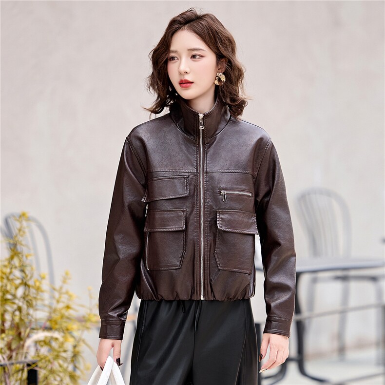 2025年秋季新款现货休闲时尚潮流机车服皮衣外套,女装皮衣,臻衣坊