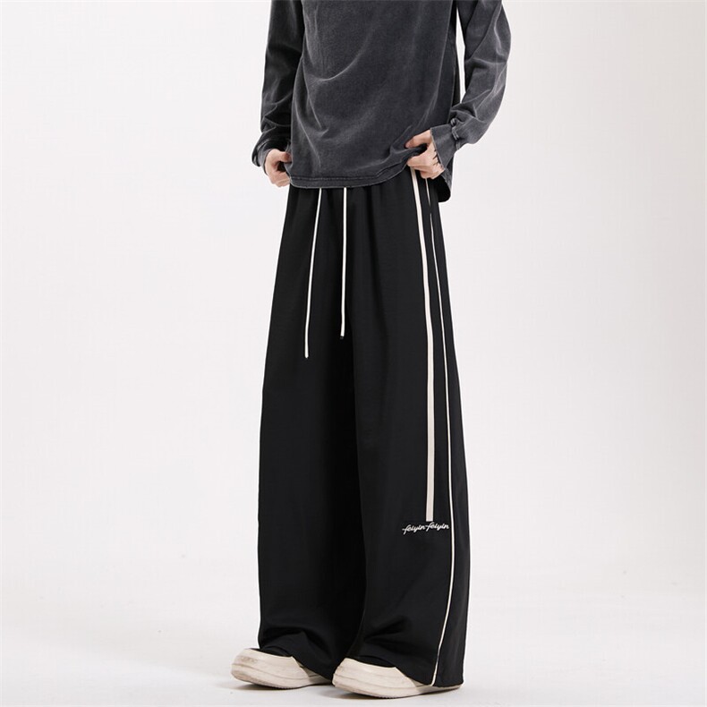 2025春夏新款薄款垂感面料电脑刺绣直筒阔腿休闲拖地裤2501-P45，男装休闲裤，电商C305A