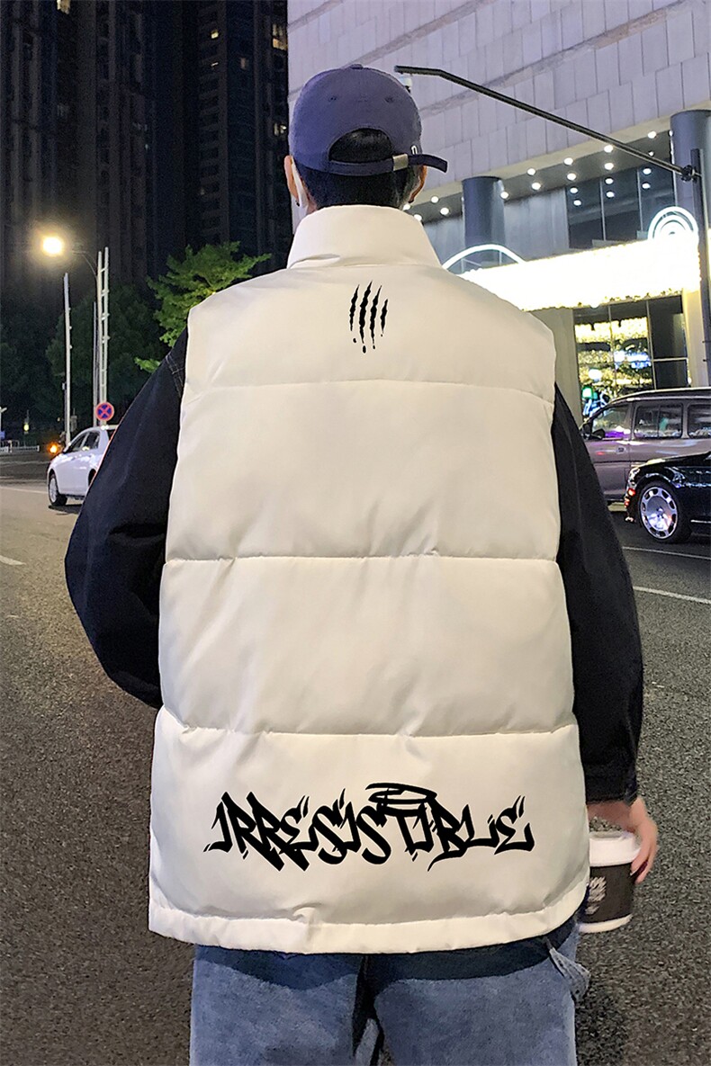 港风夜景搞怪字母印花白鸭绒百搭羽绒马甲A247-MJ102特批115控168,男装背心/马甲,电商A247