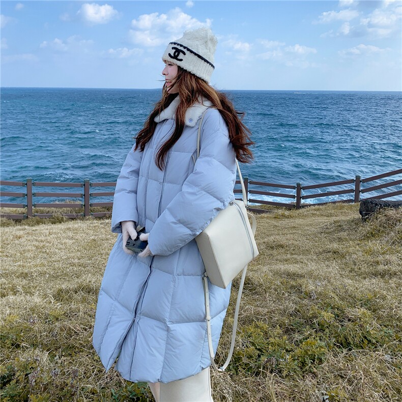 韩系氛围感蓝色90白鸭绒羽绒服女2025冬季新款娃娃领加厚保暖外套,女装羽绒服,2B187