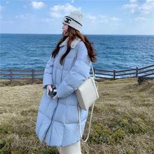 韩系氛围感蓝色90白鸭绒羽绒服女2025冬季新款娃娃领加厚保暖外套图片