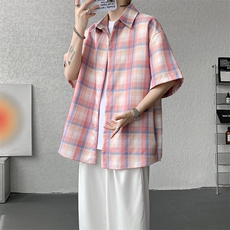 8XL-M格子短袖衬衫男夏季薄款DK制服衬衣JK学院风半袖外套DC28004，男装T恤，电商B312