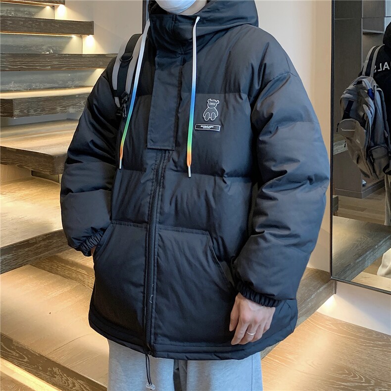 港风新品小熊加厚宽松连帽面包服棉衣外套情侣装棉服G1033P128,男装棉衣,电商A339