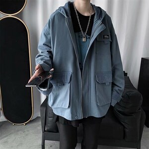 春秋季新款工装夹克韩版潮流宽松港风口袋男士连帽外套SY39-p70，男装夹克，星座1008-1