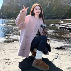 甜美气质粉色双面呢羊毛大衣外套女秋冬2025新款多巴胺超火巨好看，女装羊绒大衣，2C056