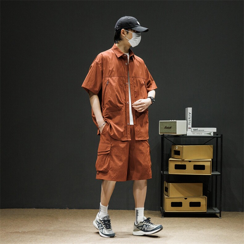 短袖衬衫男新款夏季薄款透气搭配套装短裤宽松翻领衬衣TZ068-P90图片