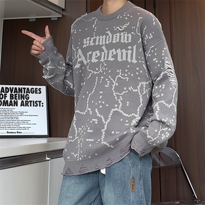 M185/P65新款个性设计感毛衣男简约百搭潮流男士圆领针织衫外套图片