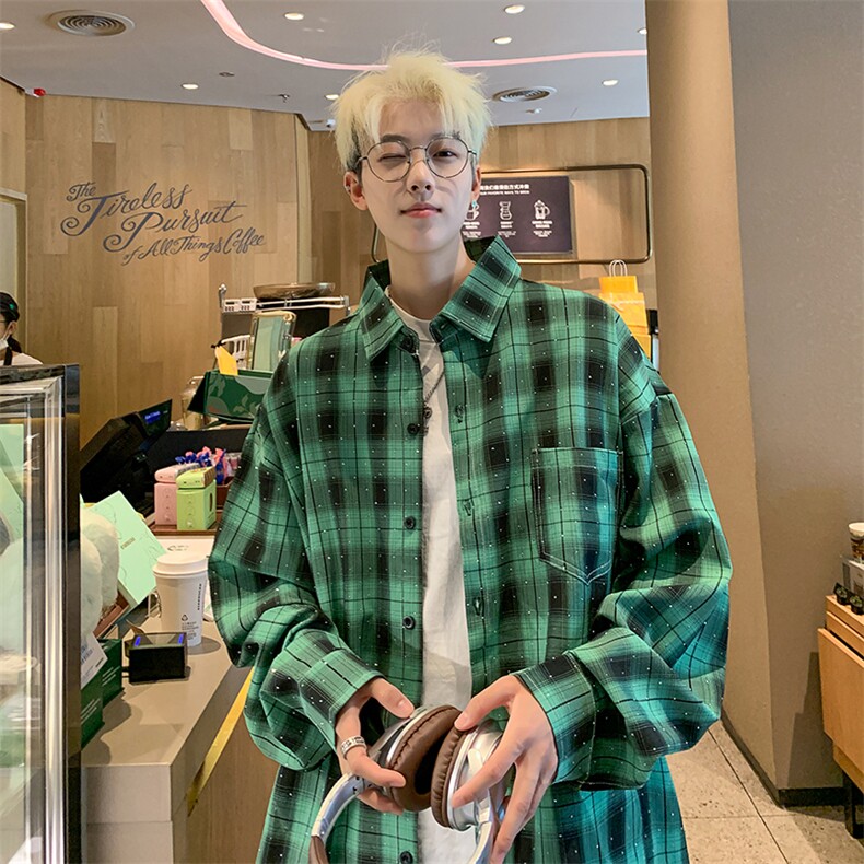 24年秋季烫钻满天星格子衬衫长袖抖音DS-C323-1-CS806-P45，男装衬衫，电商C323-1