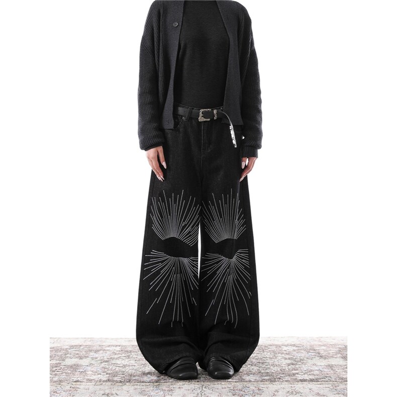 小众设计重磅刺绣微喇叭牛仔裤男女宽松休闲裤阔腿裤子L7988-P53,男装牛仔裤,星座1008