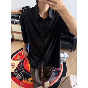 薄款冰丝短袖衬衫男简约纯色垂感休闲痞帅衬衣 CS288-P20图片