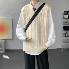 韩系叠穿复古麻花针织衫马甲男学院风早秋穿搭上衣服背心9097P58，男装背心/马甲，电商B312