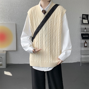 韩系叠穿复古麻花针织衫马甲男学院风早秋穿搭上衣服背心9097P58图片