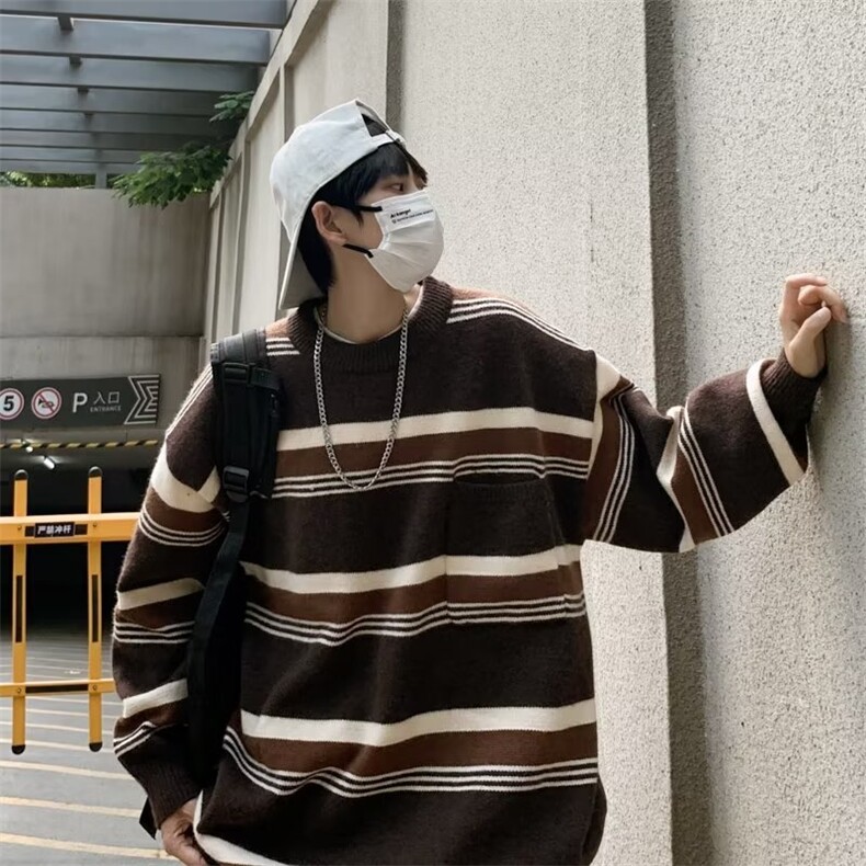 条纹撞色毛衣男秋冬港风复古休闲针织衫X7115P42,男装针织衫/毛衣,星座1116-2