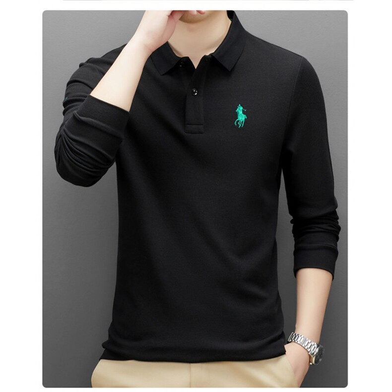 POLO衫男士长袖t恤纯棉中年爸爸春秋装高端上衣服秋衣体桖丅,男装Polo衫,电商B212（原钱塘6029）