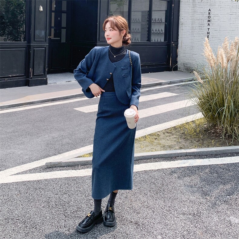 2025冬季女装女士精品套装工作制服时尚套装毛呢两件套,女装套装/套裙,欧黛芙妮