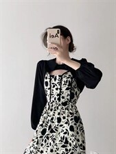 韩版甜美淑女时尚印花两件套连衣裙，女装连衣裙，荷塘月色